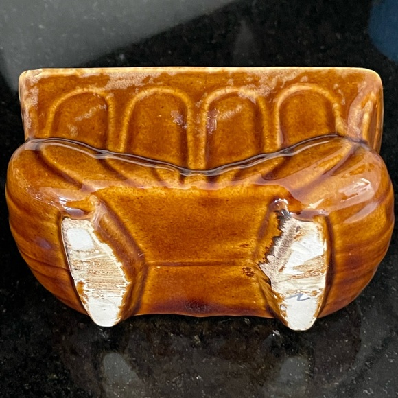 VINTAGE 1960s planter pot - BULB SUCCULENT PLANTER 6” Amber / brown drip glaze - Picture 6 of 9